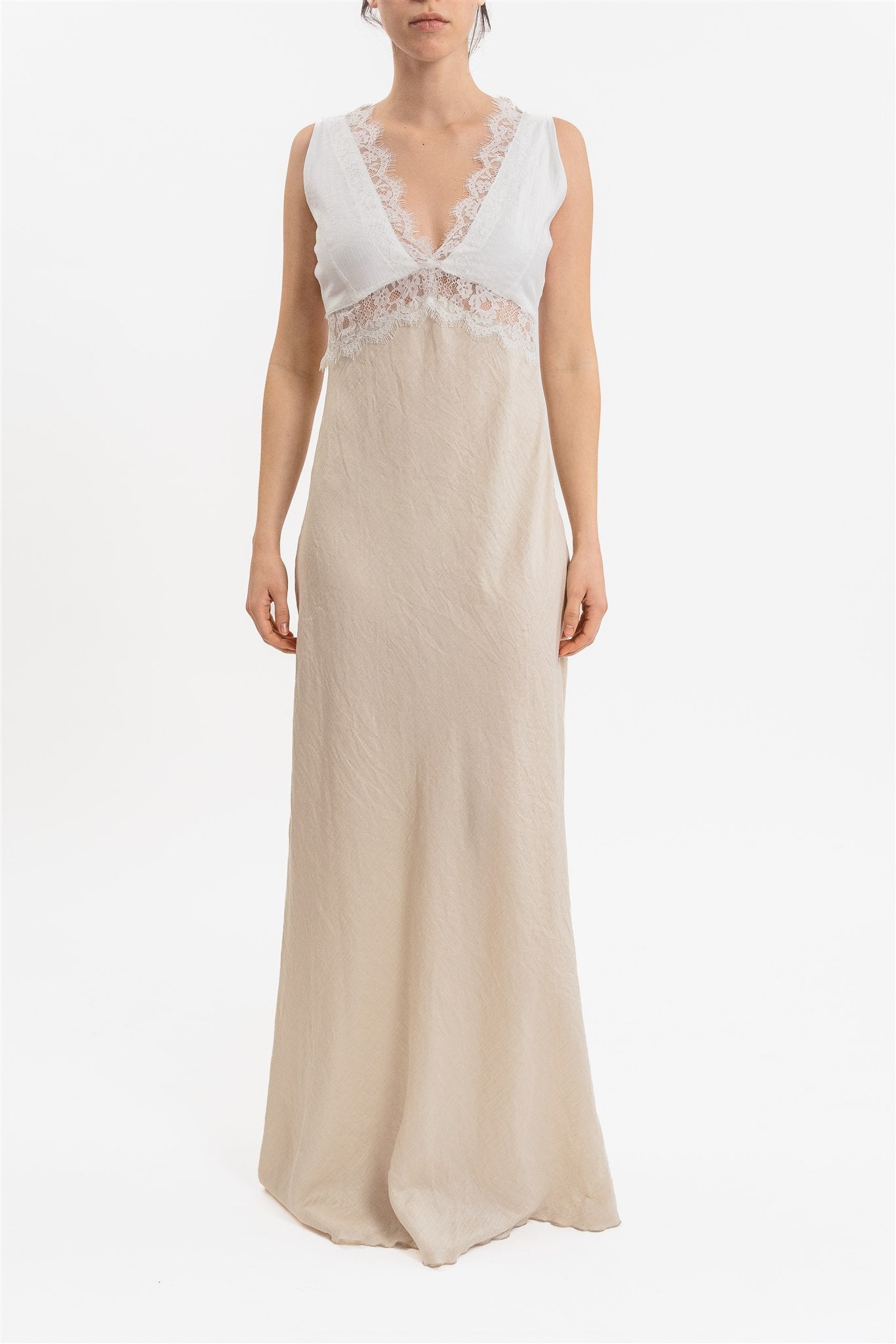 LONG BICOLOR SLIP DRESS WITH LACE