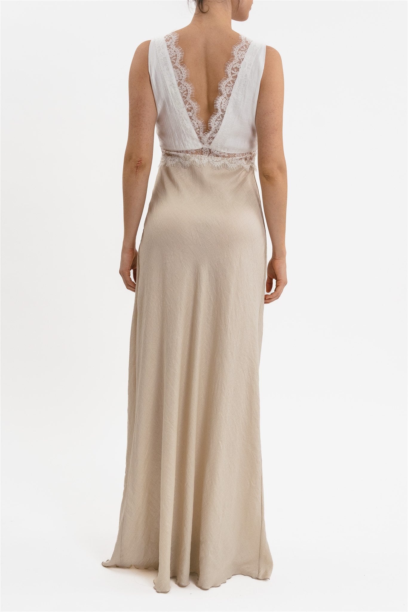 LONG BICOLOR SLIP DRESS WITH LACE