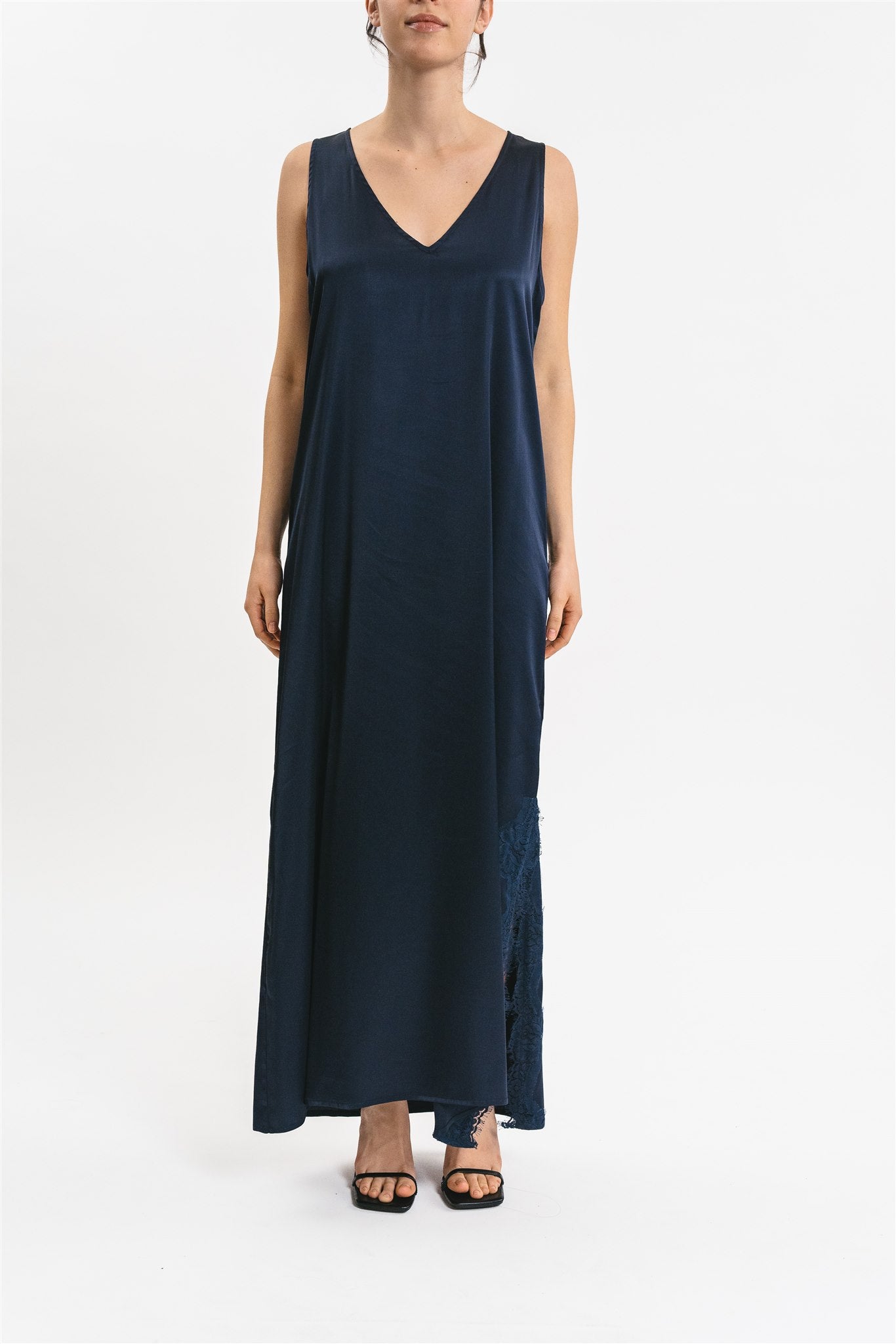 Slip dress blu scollo a V frontale