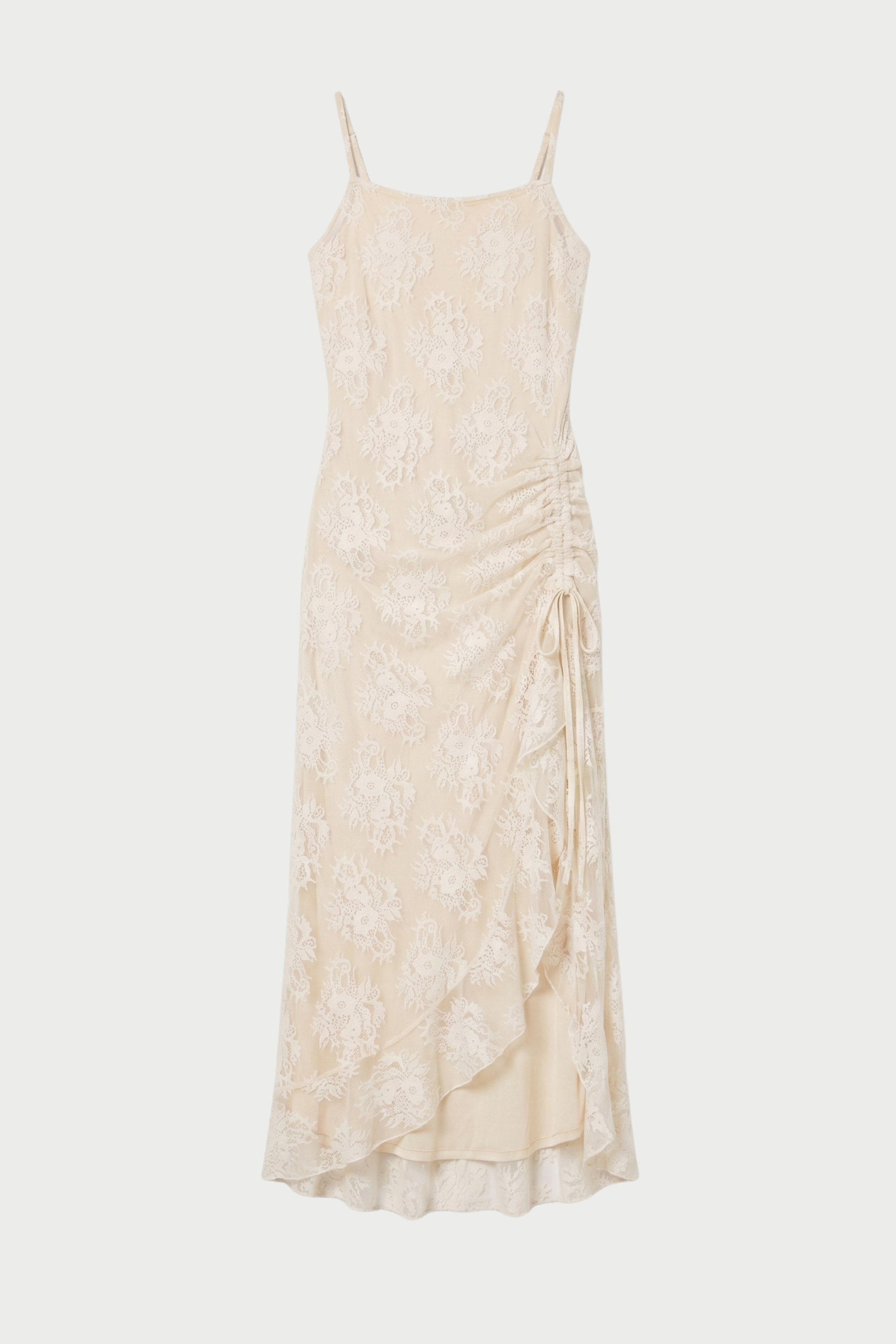 SLIP DRESS WITH LACE DRAPING