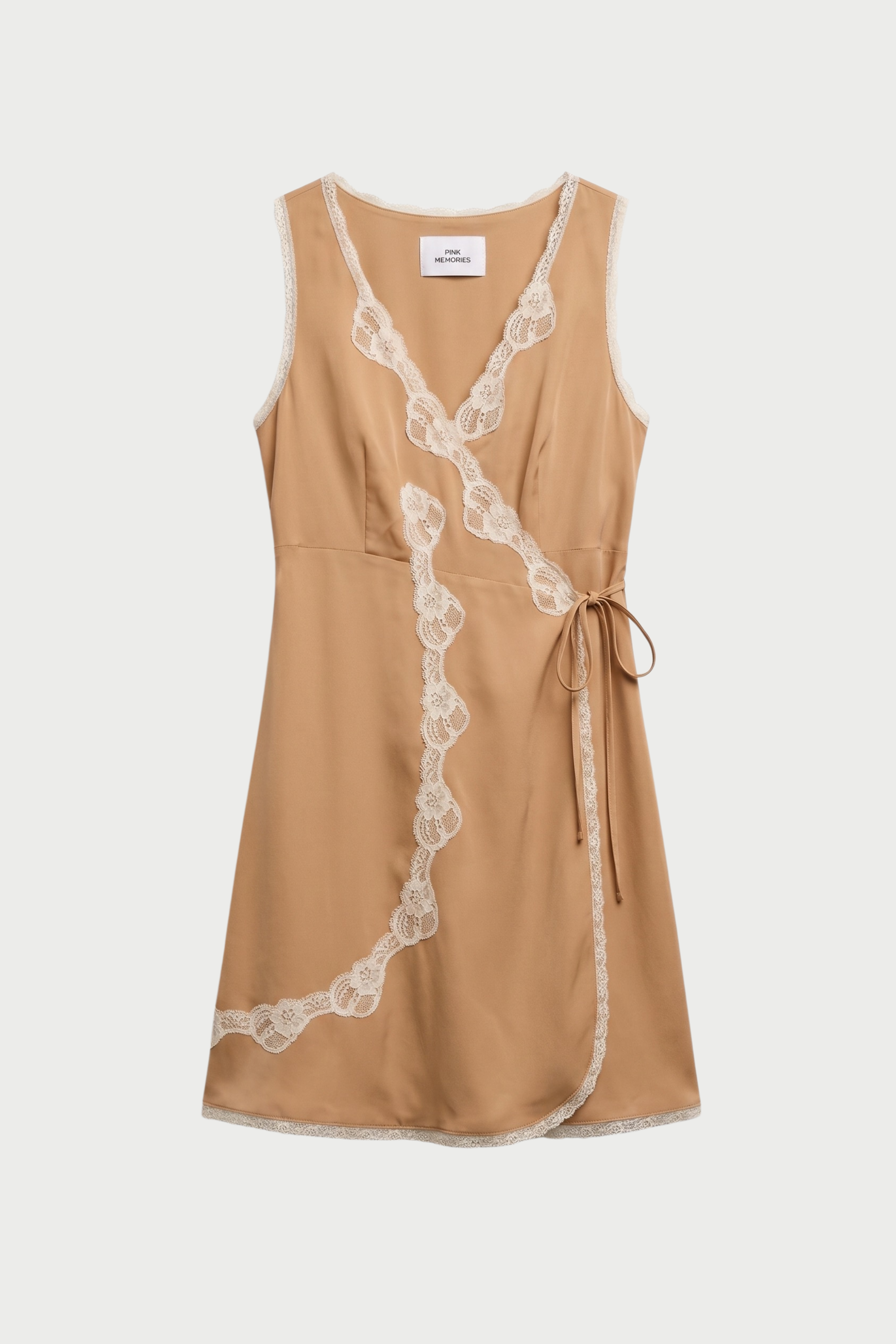 SLIP DRESS CORTA INCROCIATA CON PIZZO A CONTRASTO