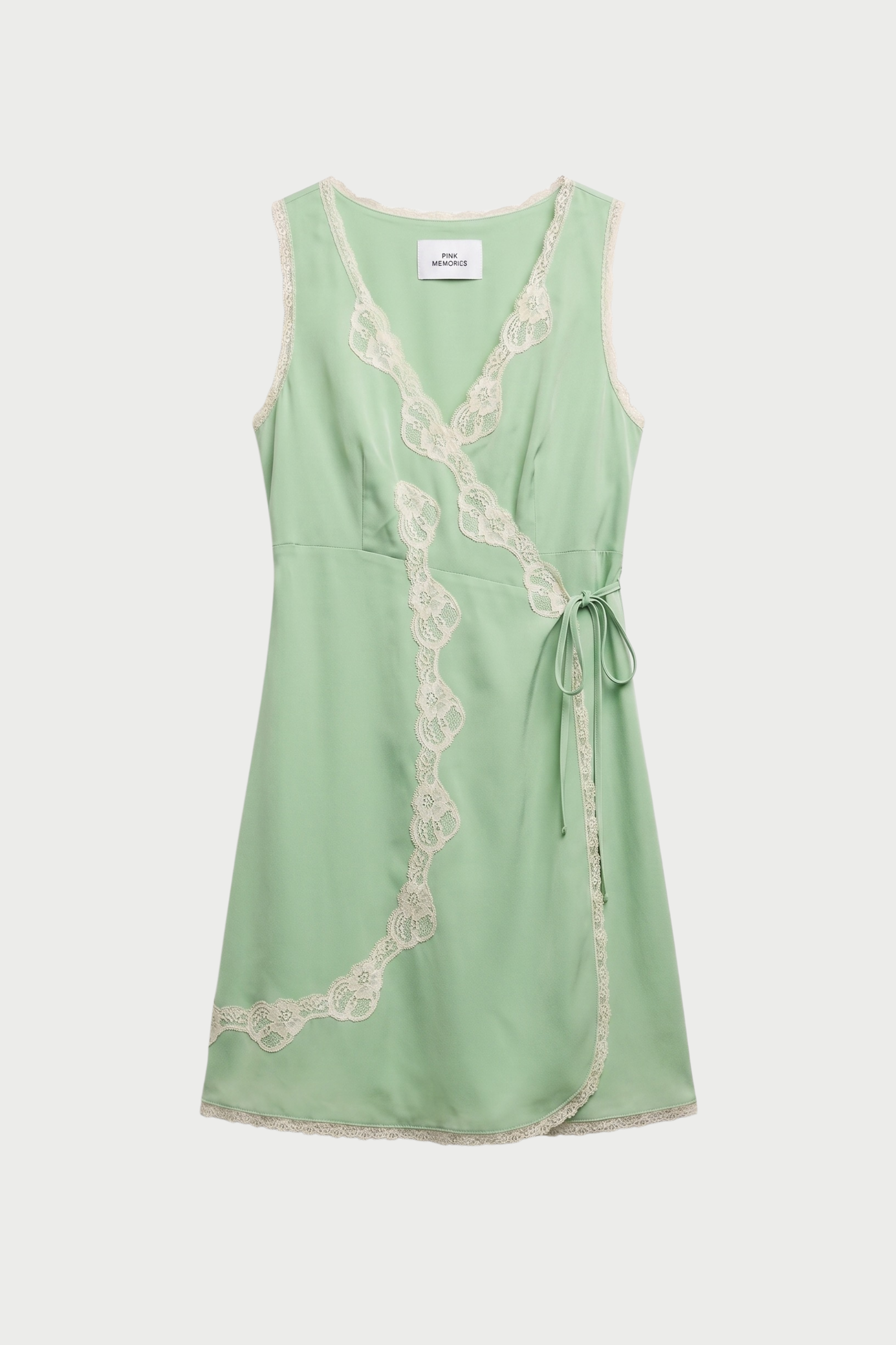 SLIP DRESS CORTA INCROCIATA CON PIZZO A CONTRASTO