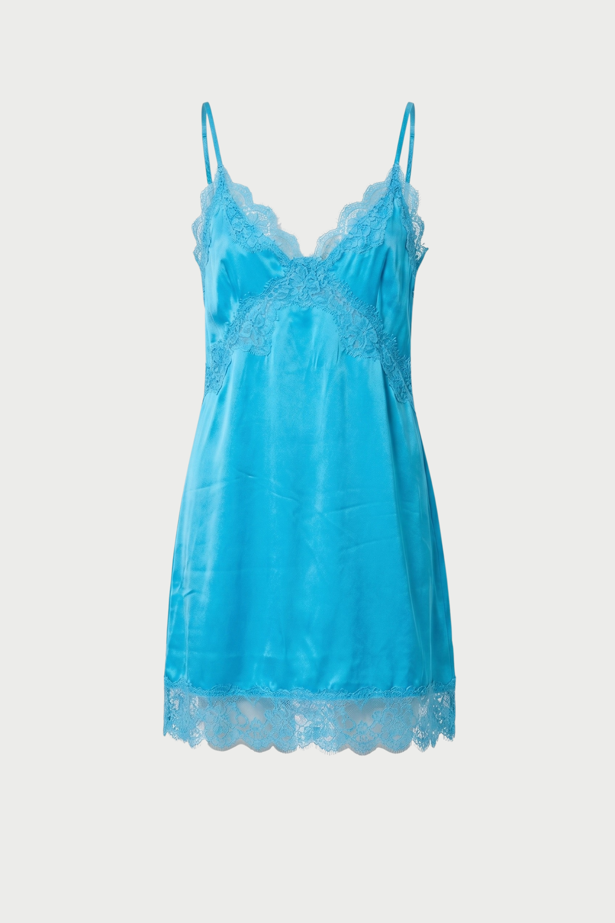 SHORT SATIN SLIP DRESS WITH LACE