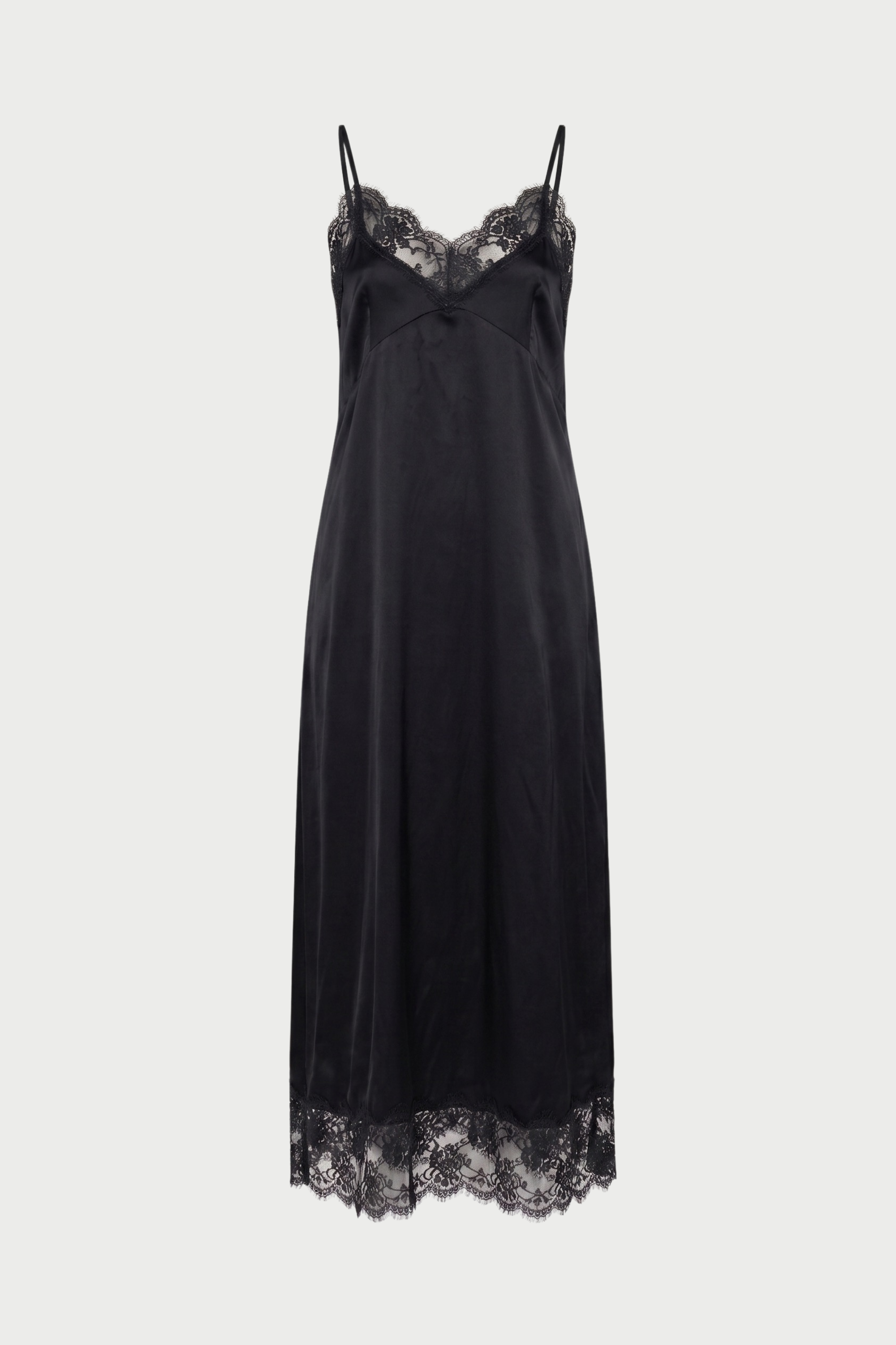 LONG SATIN SLIP DRESS WITH LACE