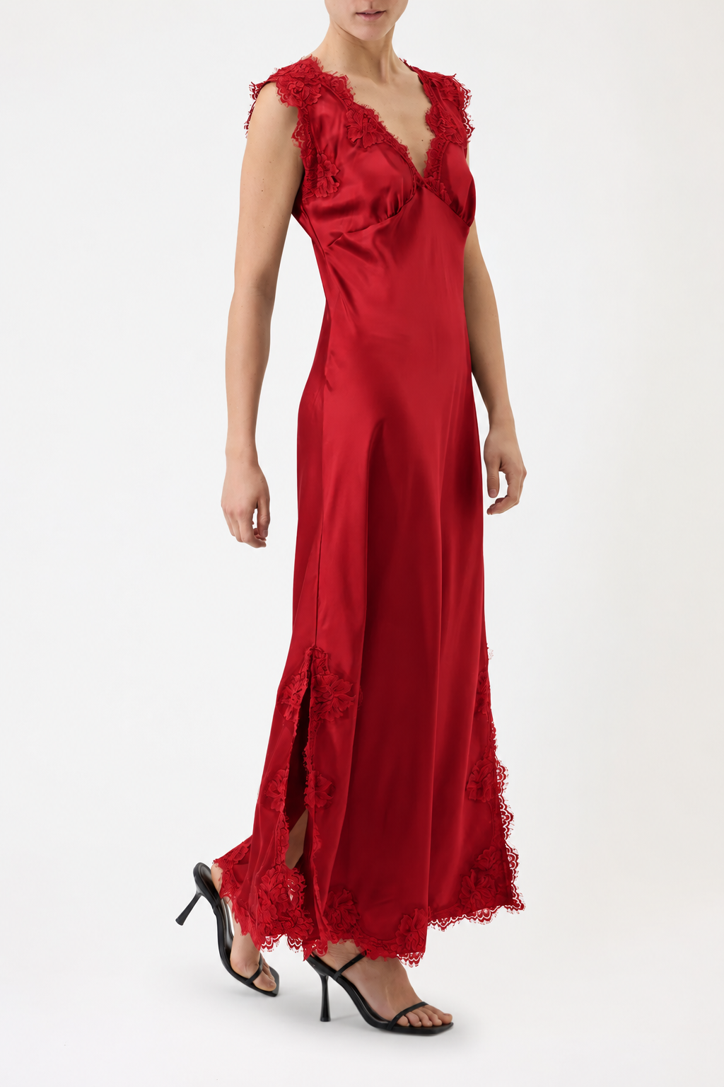 ANDREA – WIDE-STRAP VISCOSE AND LACE DRESS
