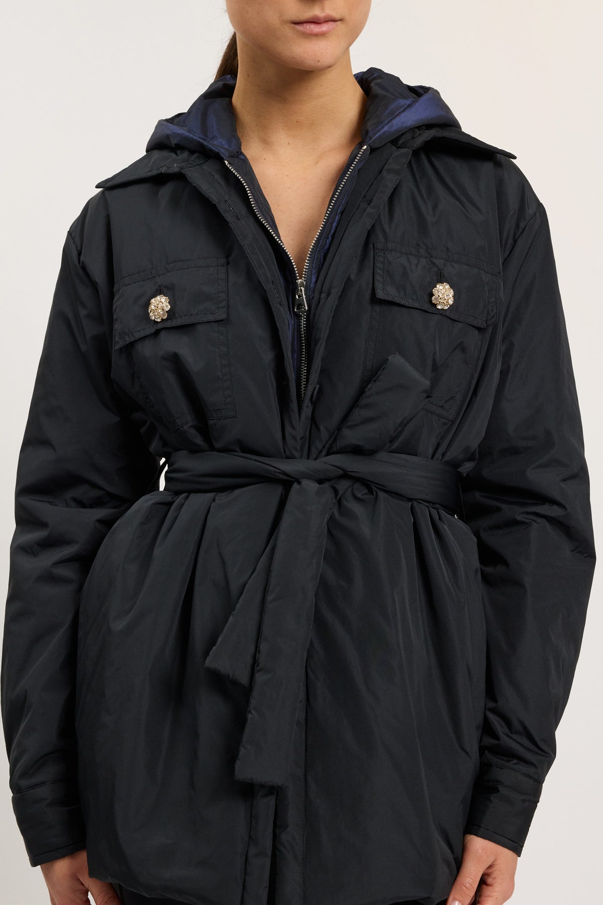 100 GRAM DOUBLE OVERSIZED JACKET WITH HOOD AND BELT