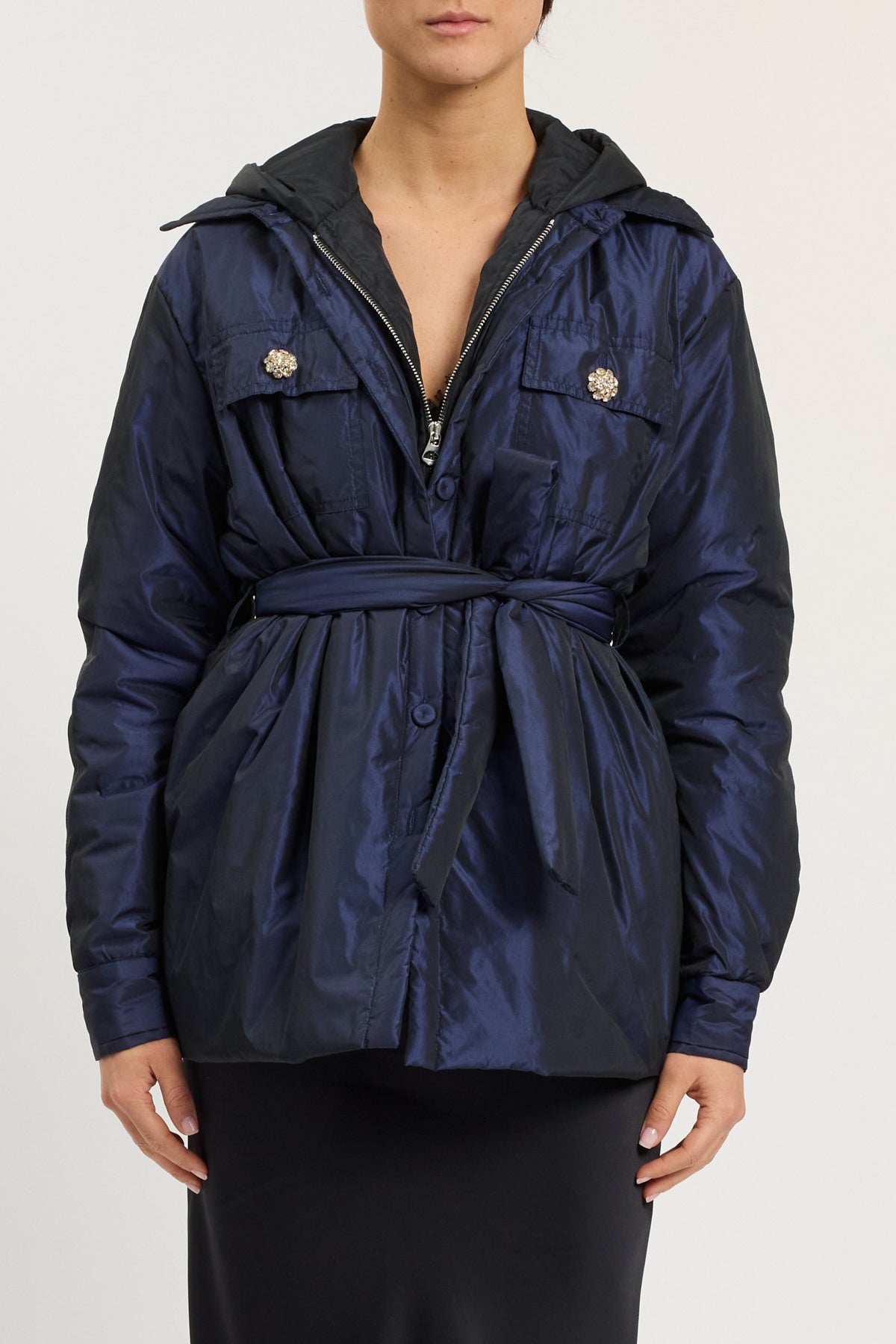 100 GRAM DOUBLE OVERSIZED JACKET WITH HOOD AND BELT