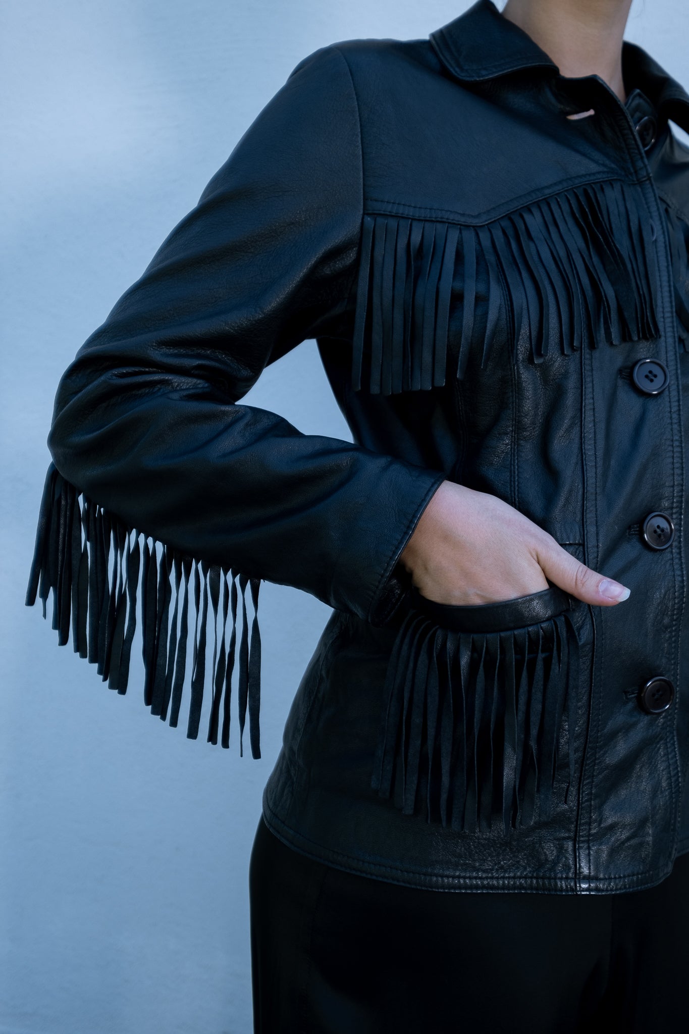 Leather jacket with fringes