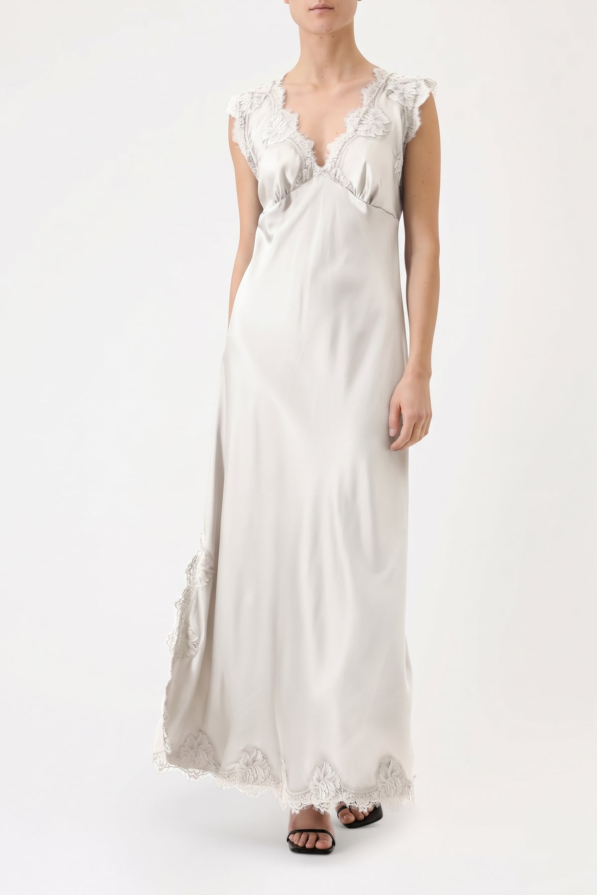 ANDREA – WIDE-STRAP VISCOSE AND LACE DRESS