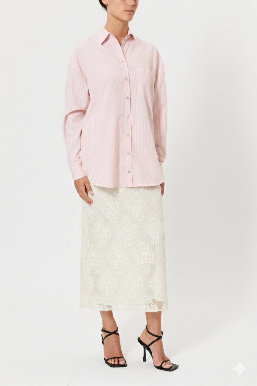 STRIPED SHIRT WITH LACE BACK