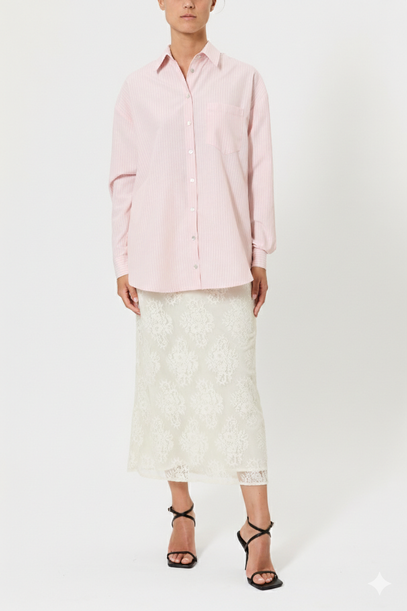 STRIPED SHIRT WITH LACE BACK