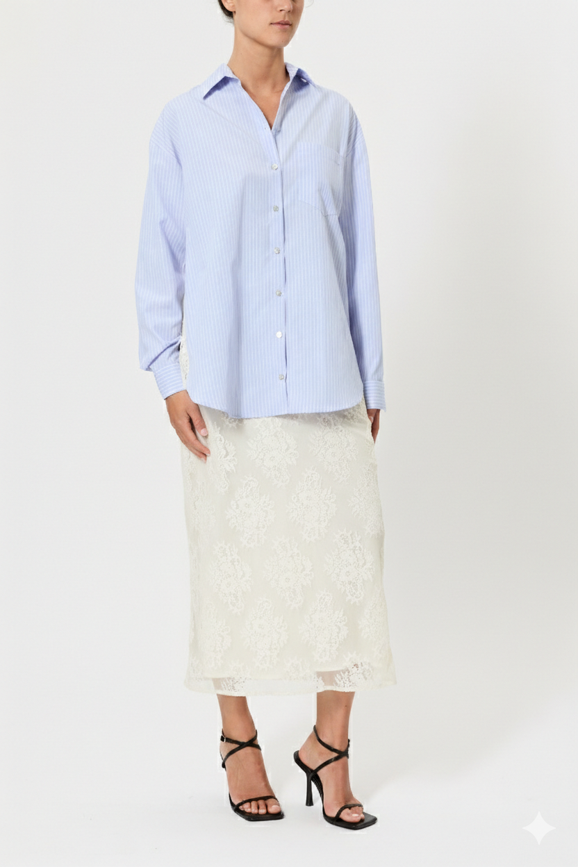 STRIPED SHIRT WITH LACE BACK