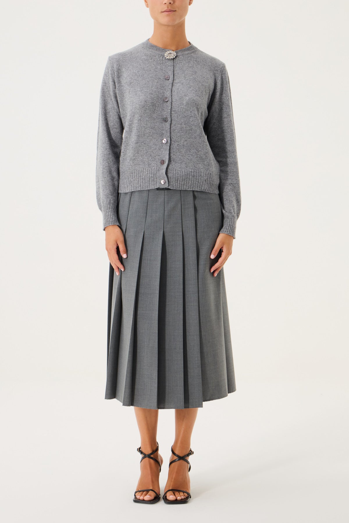 CARDIGAN GIROCOLLO CON SPILLA IN MISTO CASHMERE
