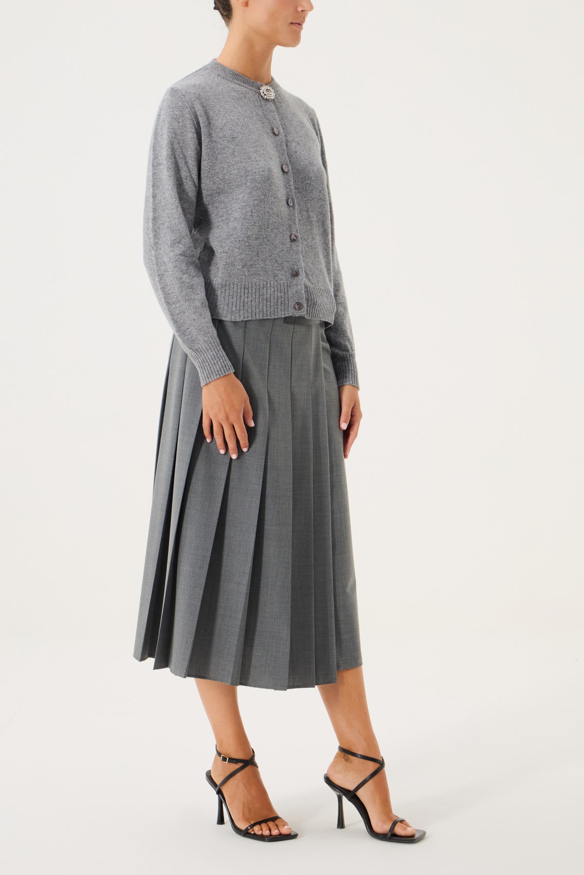 CARDIGAN GIROCOLLO CON SPILLA IN MISTO CASHMERE