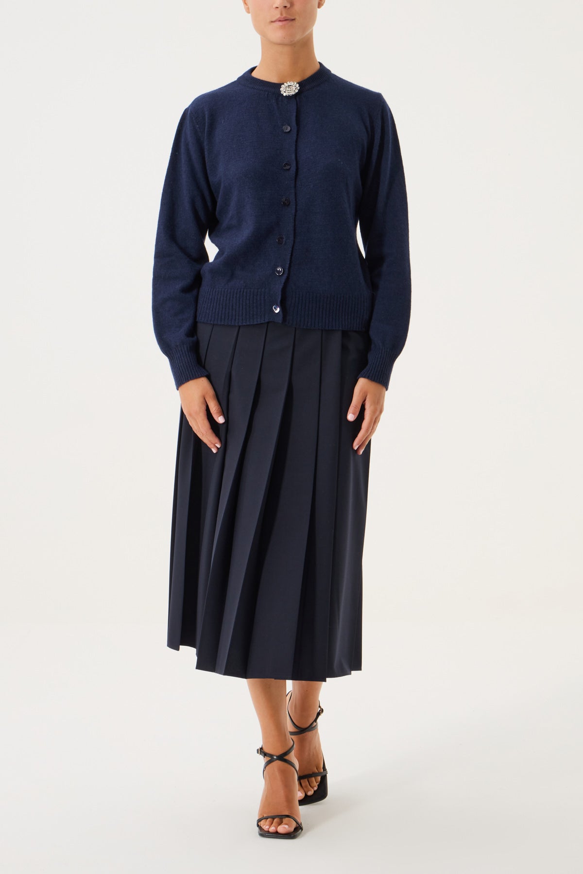 CARDIGAN GIROCOLLO CON SPILLA IN MISTO CASHMERE