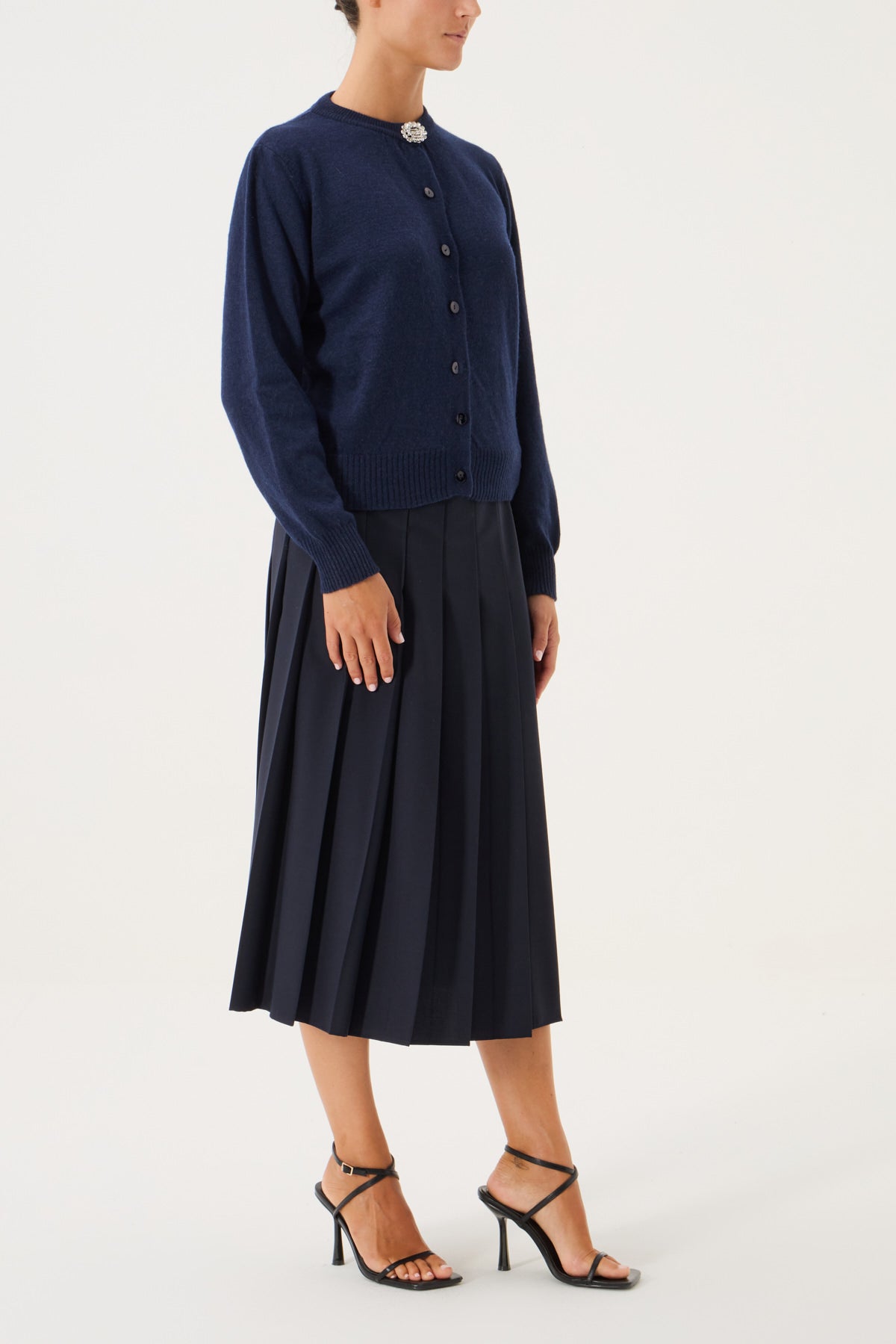 CARDIGAN GIROCOLLO CON SPILLA IN MISTO CASHMERE