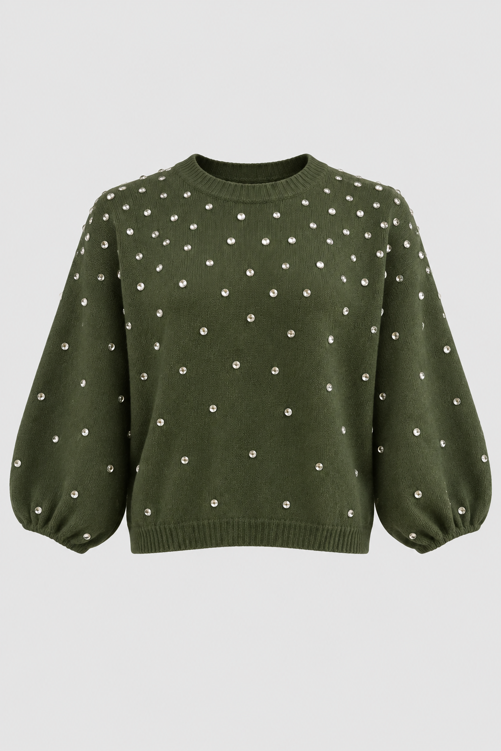 Round neck sweater with rhinestones