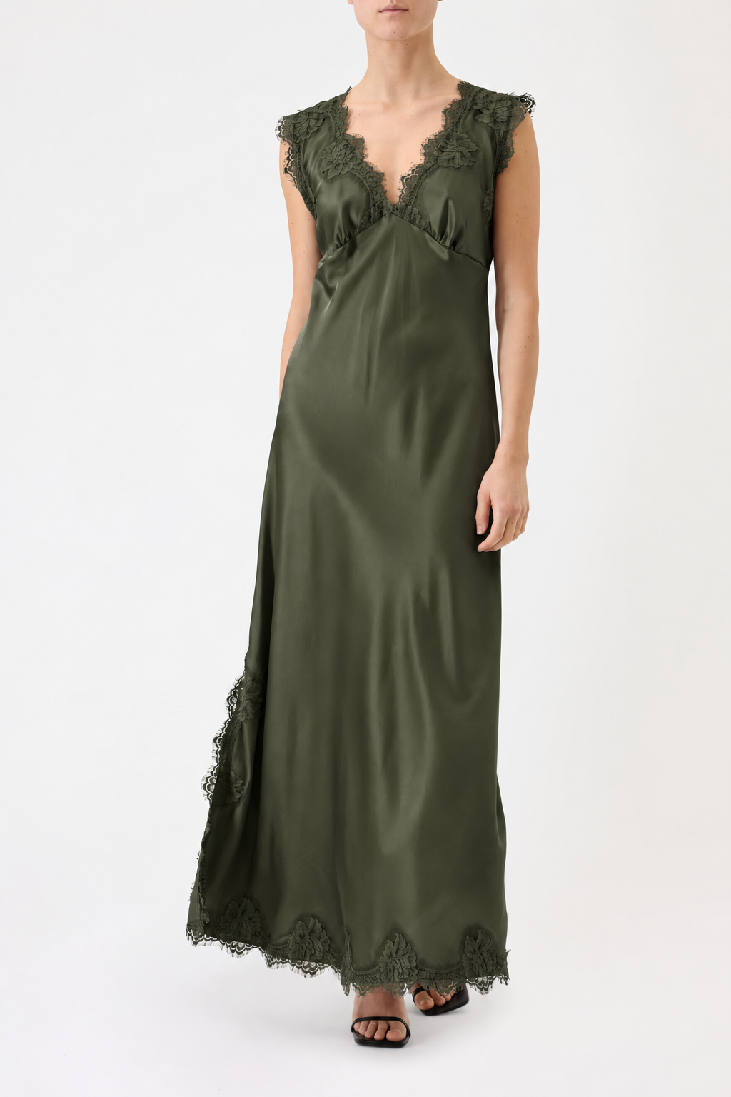 ANDREA – WIDE-STRAP VISCOSE AND LACE DRESS