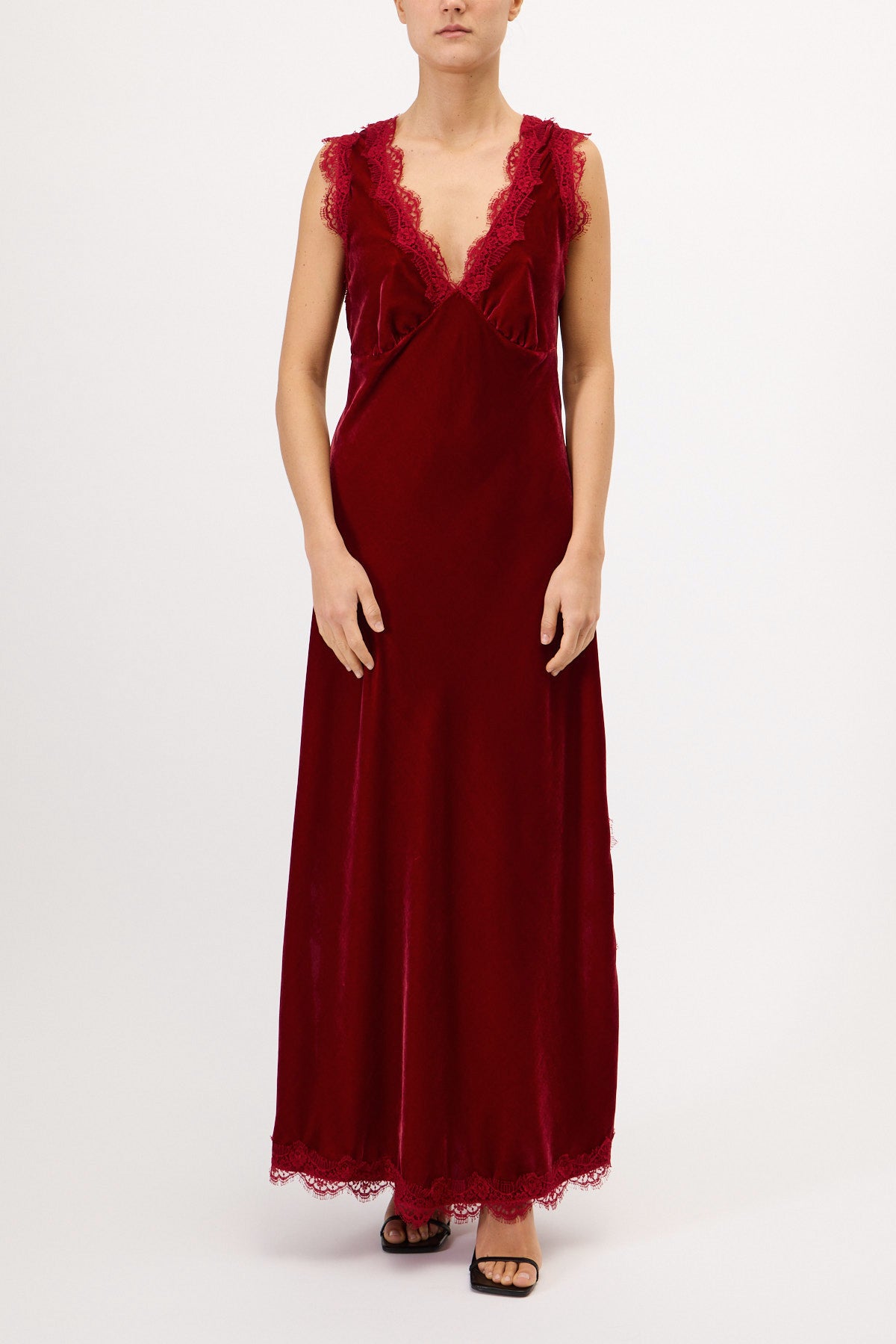 VESTITO SOTTOVESTE SPALLA LARGA ANDREA IN VELLUTO CON PIZZO