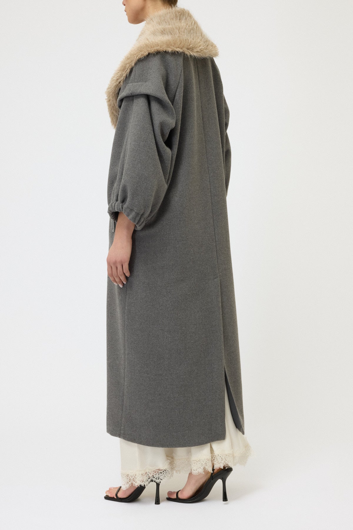 CAPPOTTO IN PANNO CON COLLO IN PELLICCIA ECOLOGICA