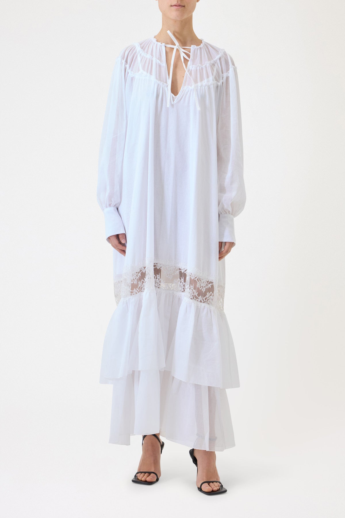 LONG MUSLIN DRESS WITH LACE