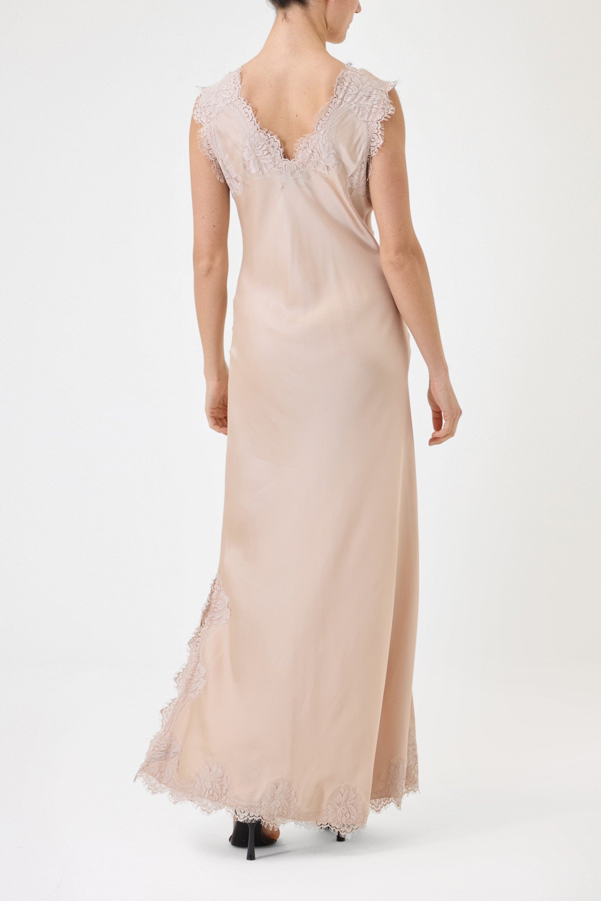ANDREA WIDE SHOULDER SLIP DRESS IN VISCOSE WITH LACE