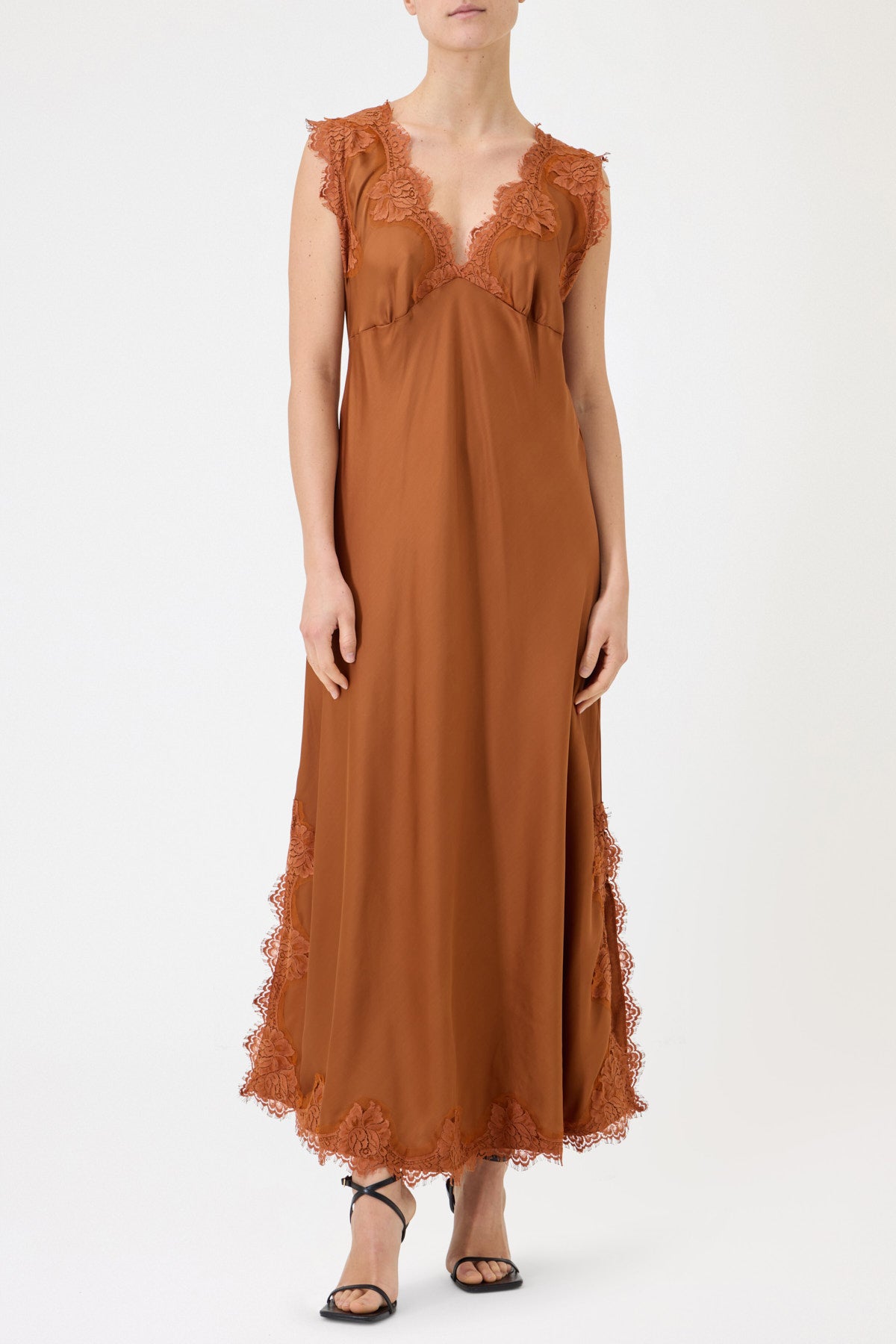 ANDREA WIDE SHOULDER SLIP DRESS IN VISCOSE WITH LACE