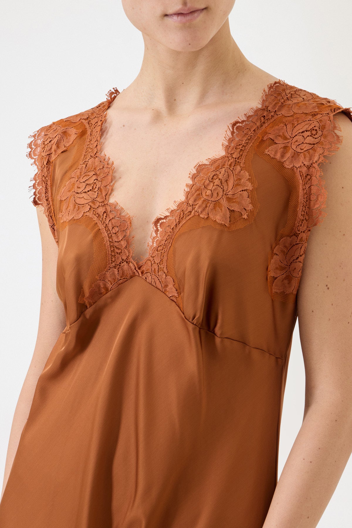 ANDREA WIDE SHOULDER SLIP DRESS IN VISCOSE WITH LACE