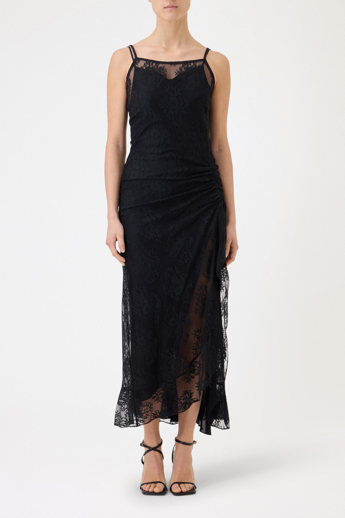SLIP DRESS WITH LACE DRAPING