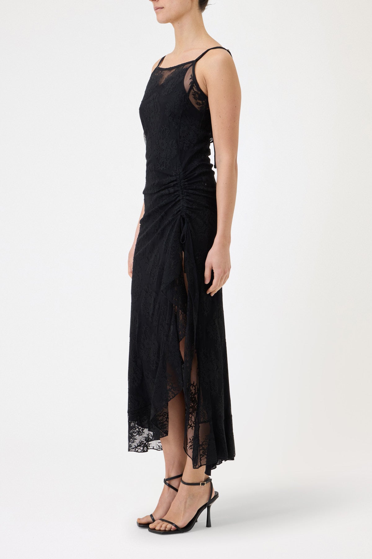 SLIP DRESS WITH LACE DRAPING