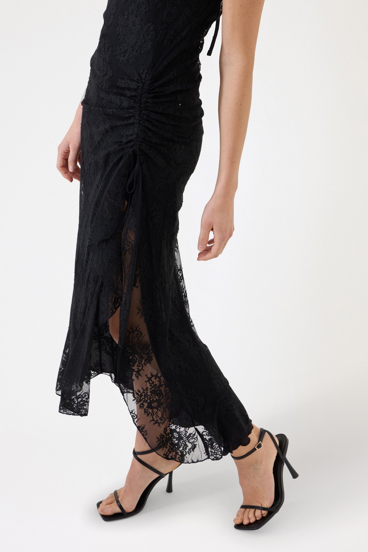 SLIP DRESS WITH LACE DRAPING