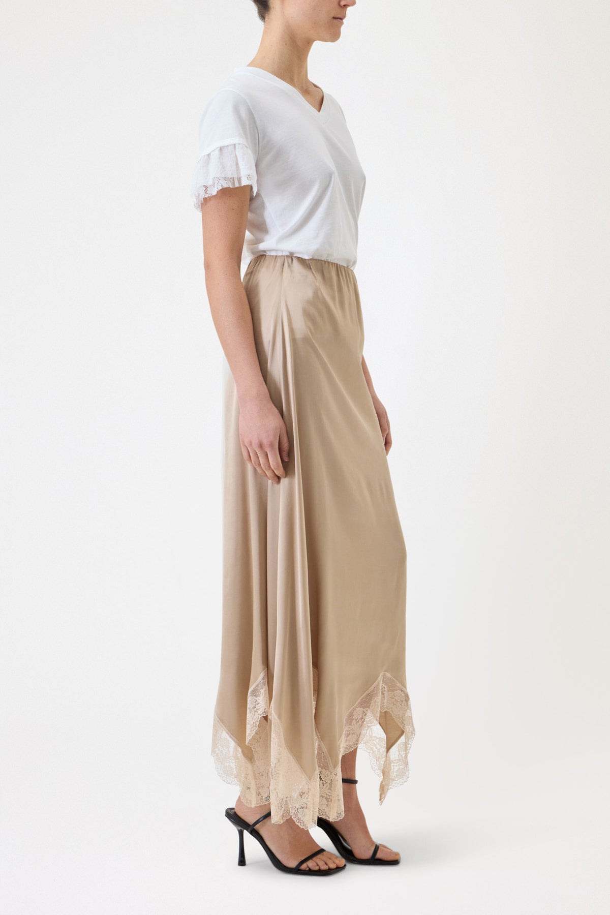 LONG SATIN SKIRT WITH LACE