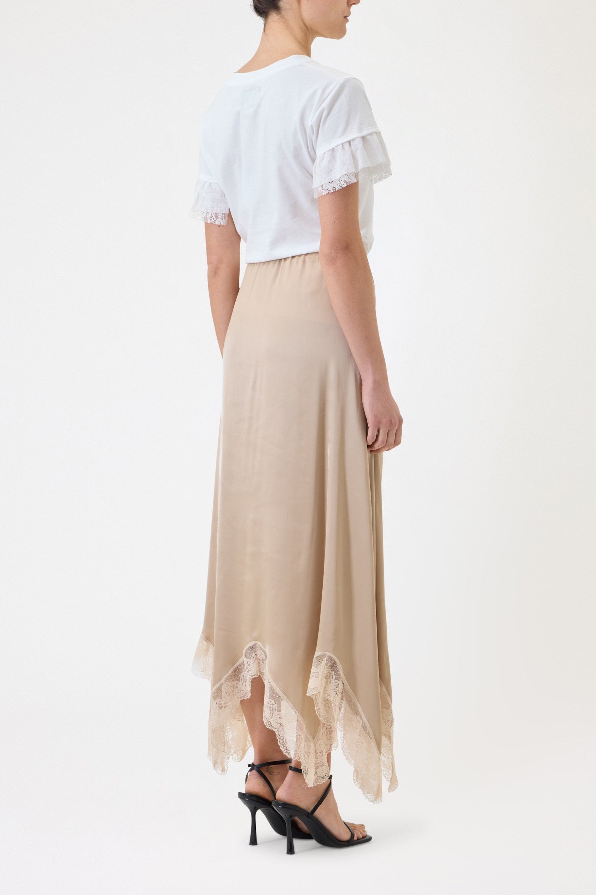 LONG SATIN SKIRT WITH LACE