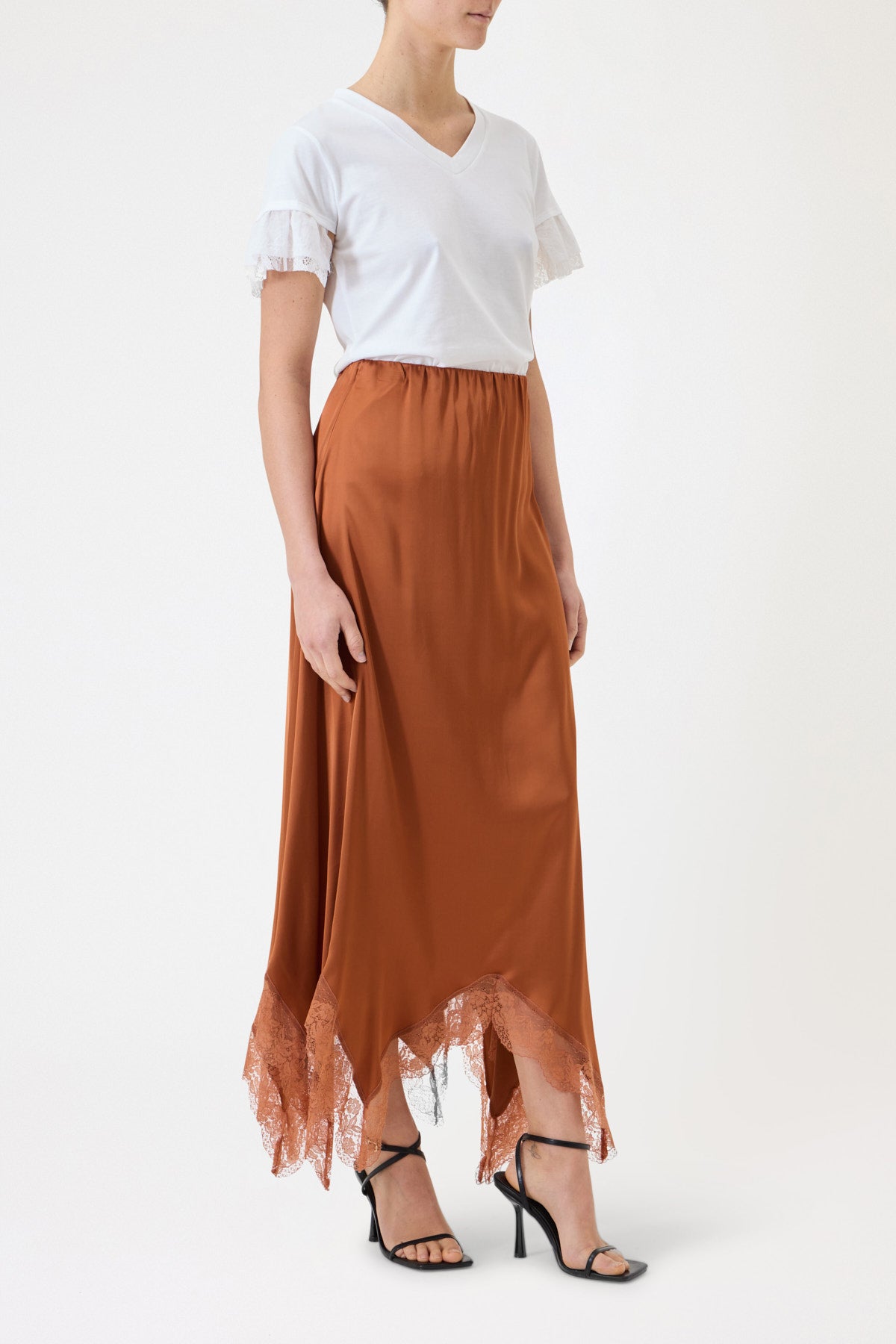 LONG SATIN SKIRT WITH LACE