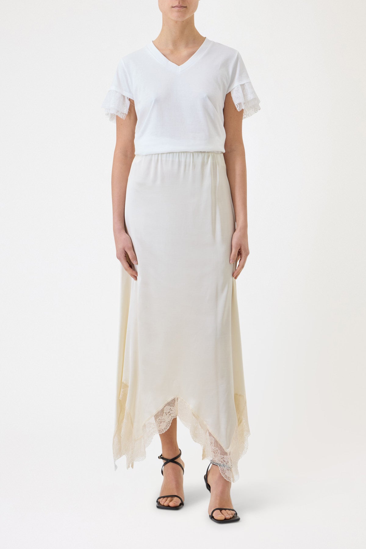 LONG SATIN SKIRT WITH LACE