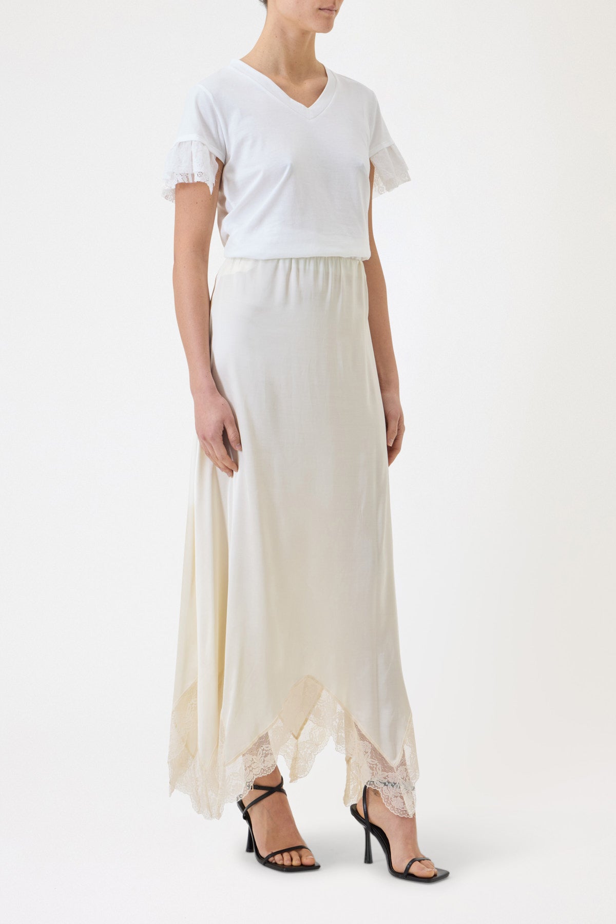 LONG SATIN SKIRT WITH LACE