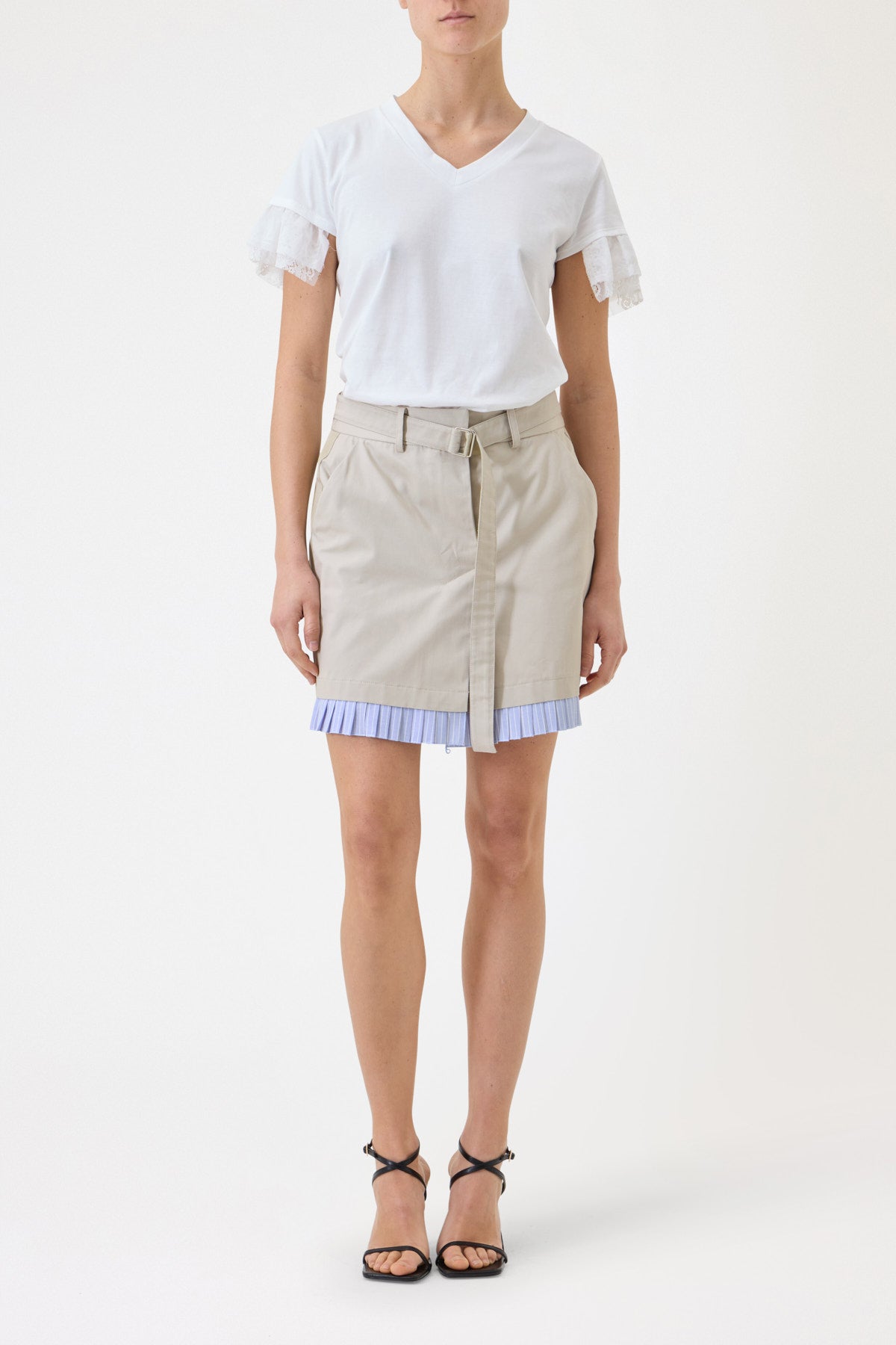 MINI SKIRT IN GABARDINE WITH STRIPED PLEATED