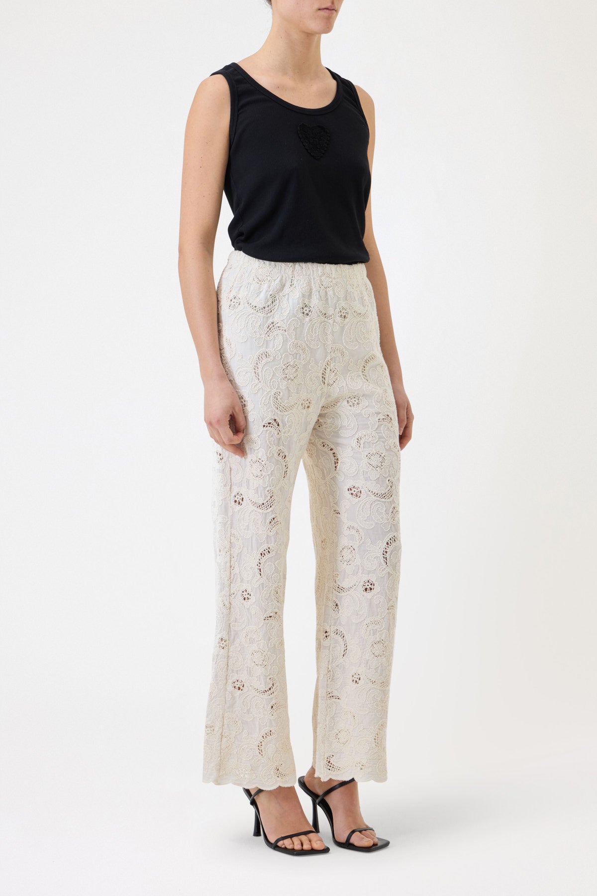LONG EMBROIDERED MUSLIN TROUSERS