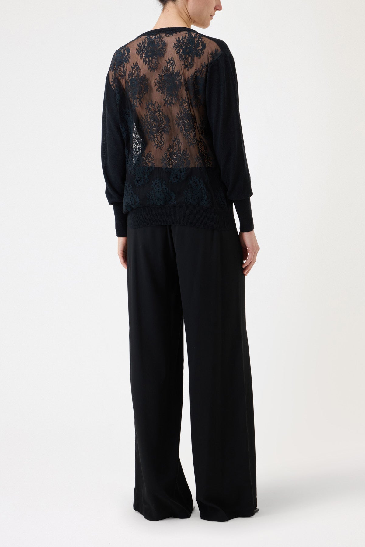 V-NECK SWEATER WITH LACE BACK