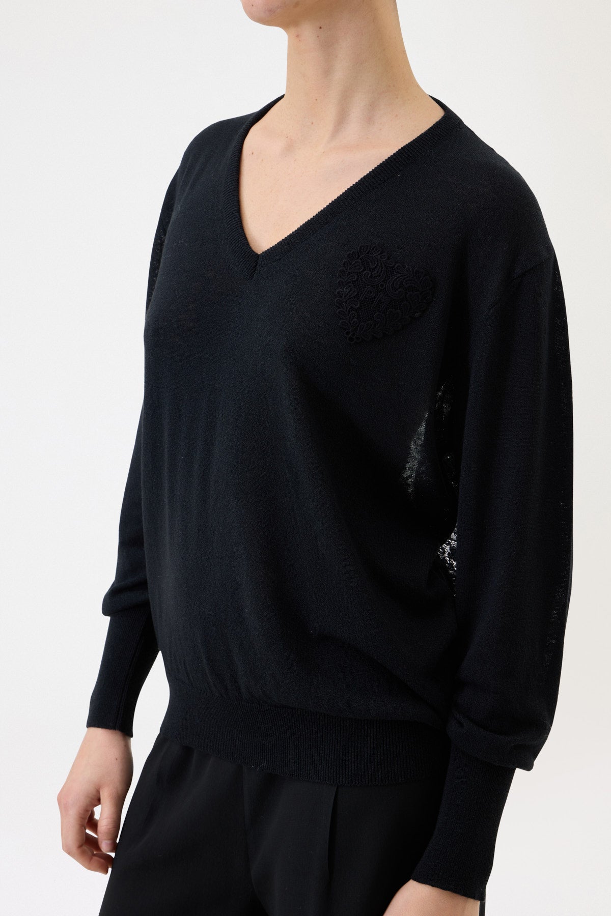 V-NECK SWEATER WITH LACE BACK