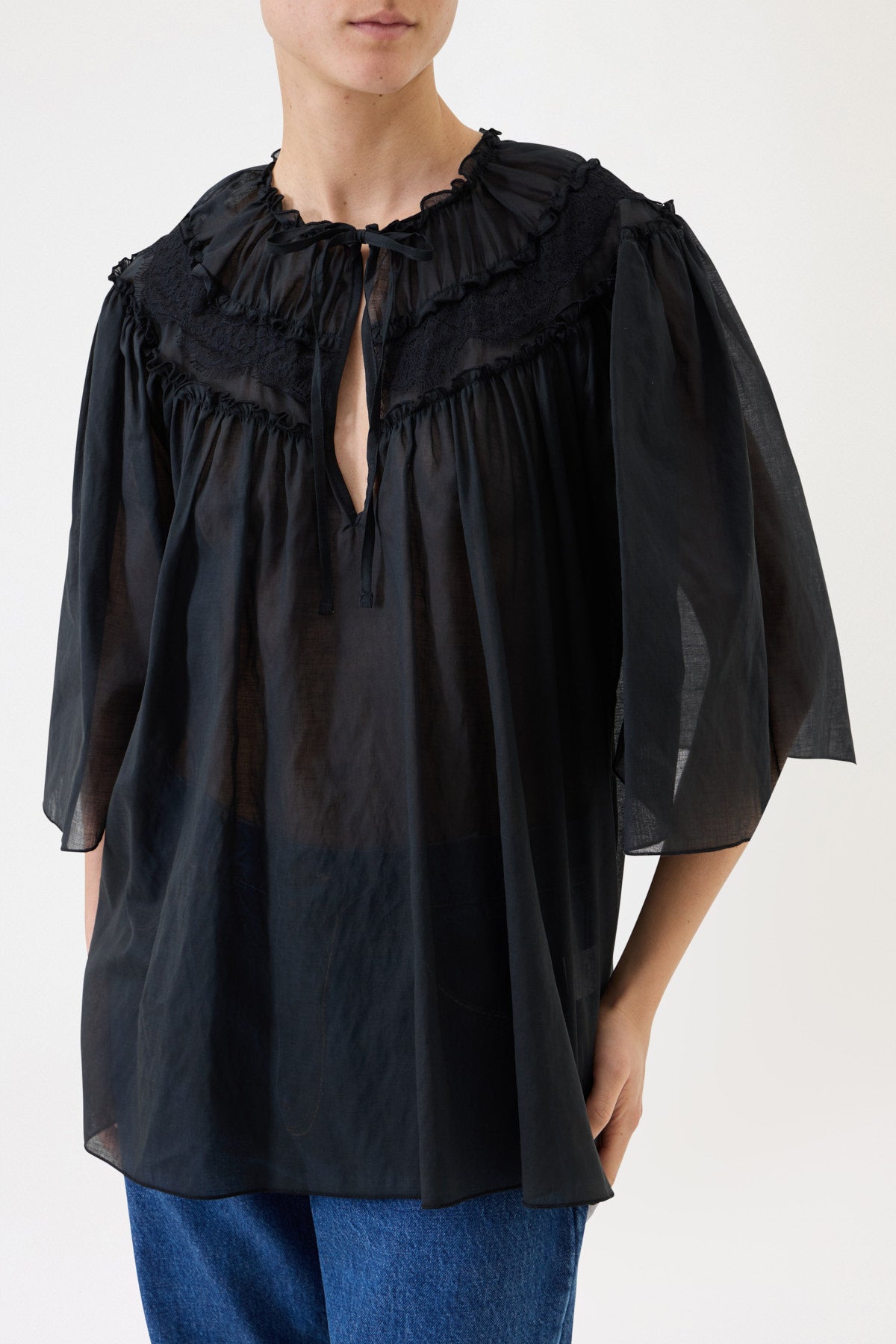 MUSLIN SHIRT WITH LACE
