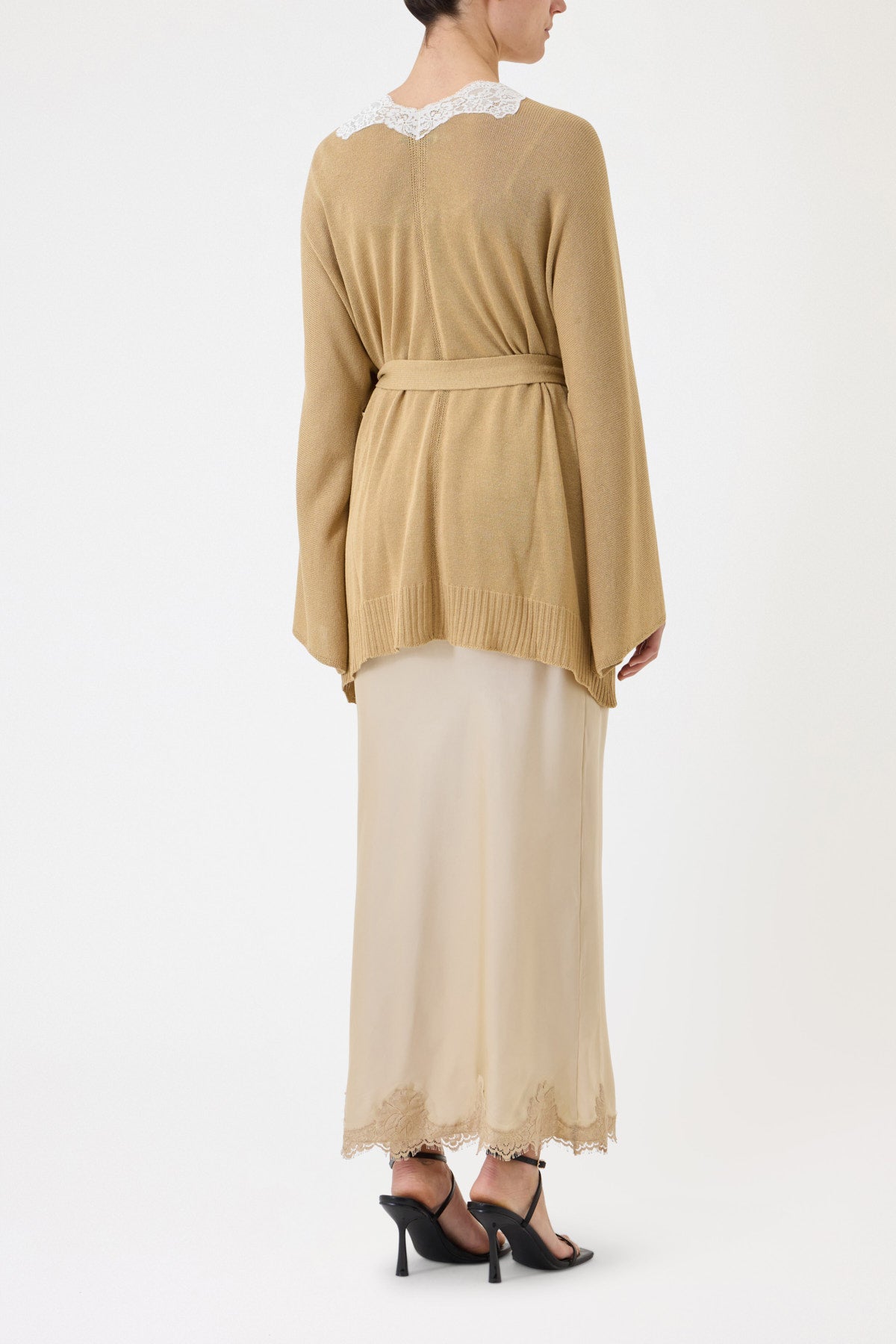 KIMONO CARDIGAN WITH CONTRASTING BELT AND LACE