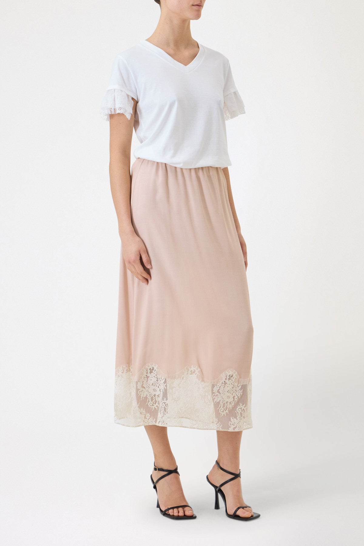 GONNA LONGUETTE CON PIZZO A CONTRASTO