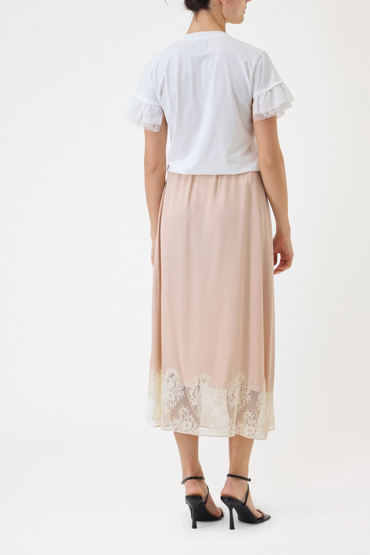 GONNA LONGUETTE CON PIZZO A CONTRASTO