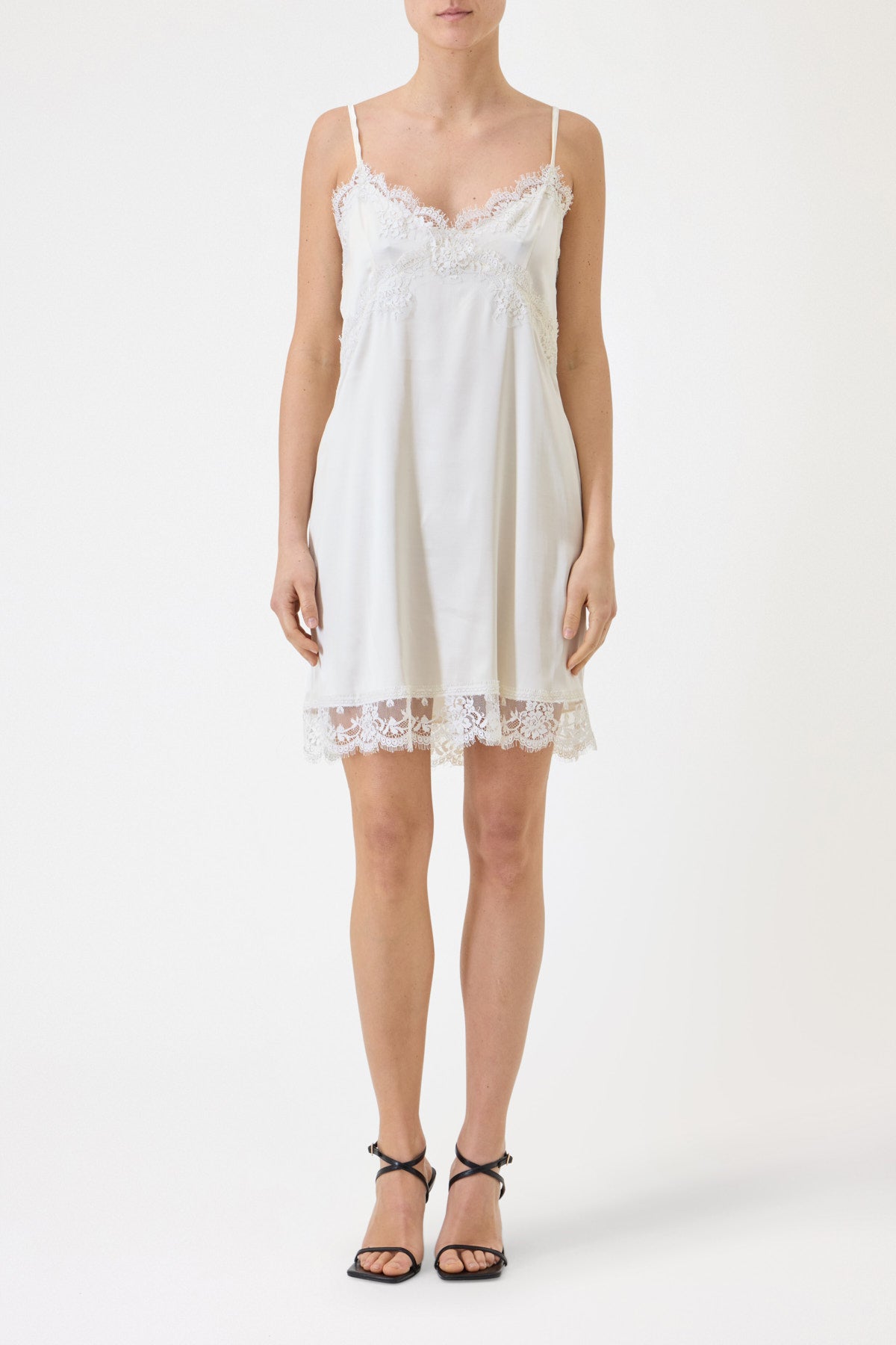 SHORT SATIN SLIP DRESS WITH LACE