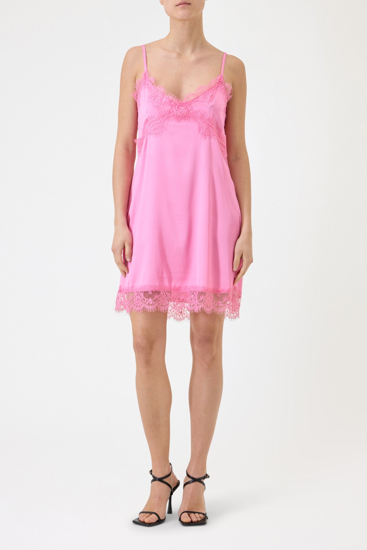 SLIP DRESS CORTA IN RASO CON PIZZO