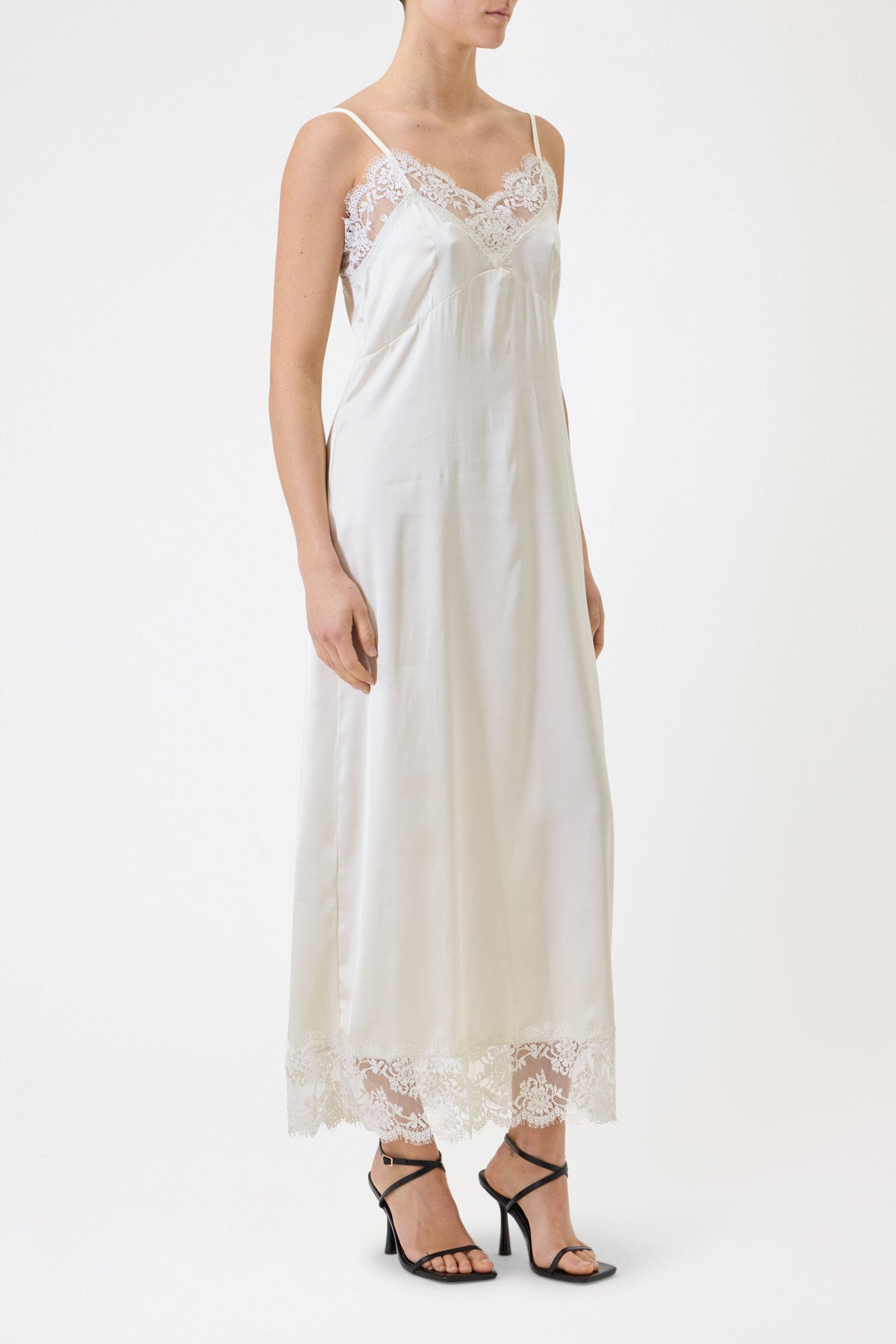 LONG SATIN SLIP DRESS WITH LACE