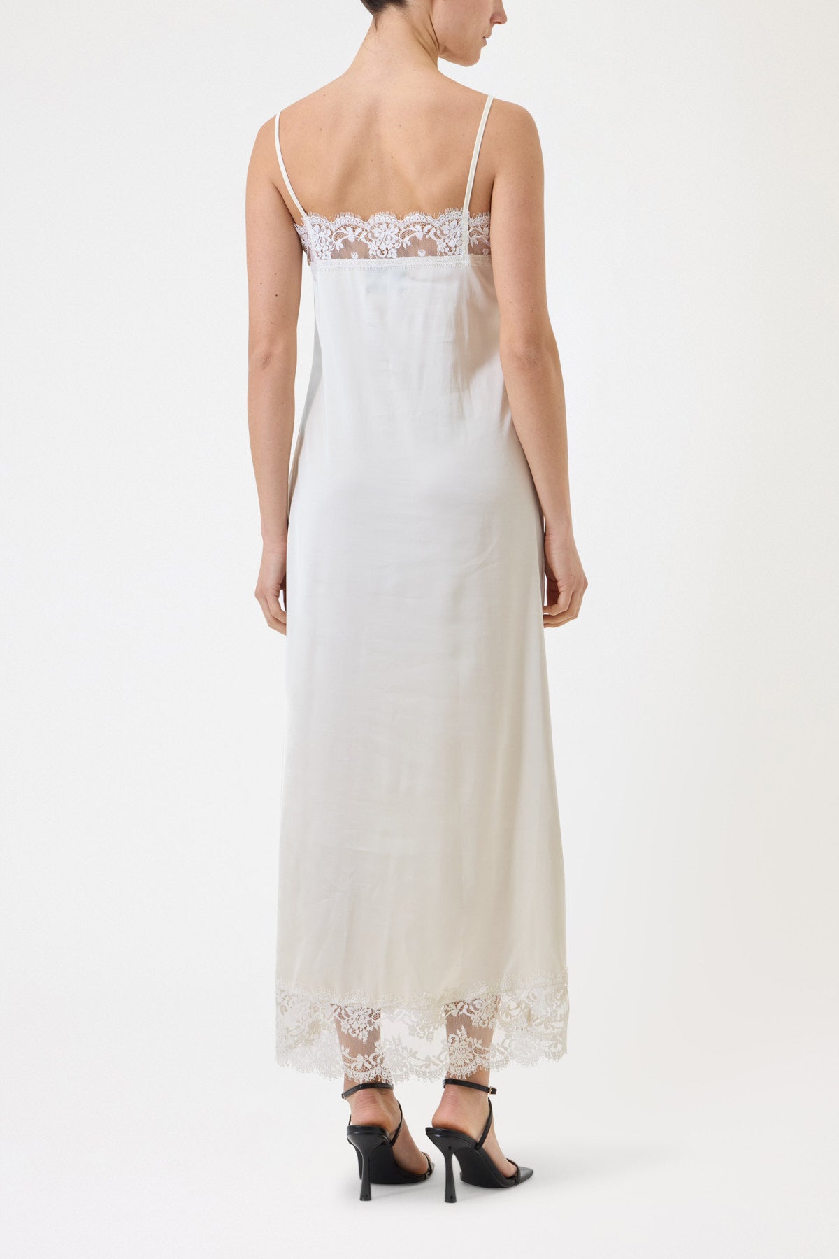 LONG SATIN SLIP DRESS WITH LACE