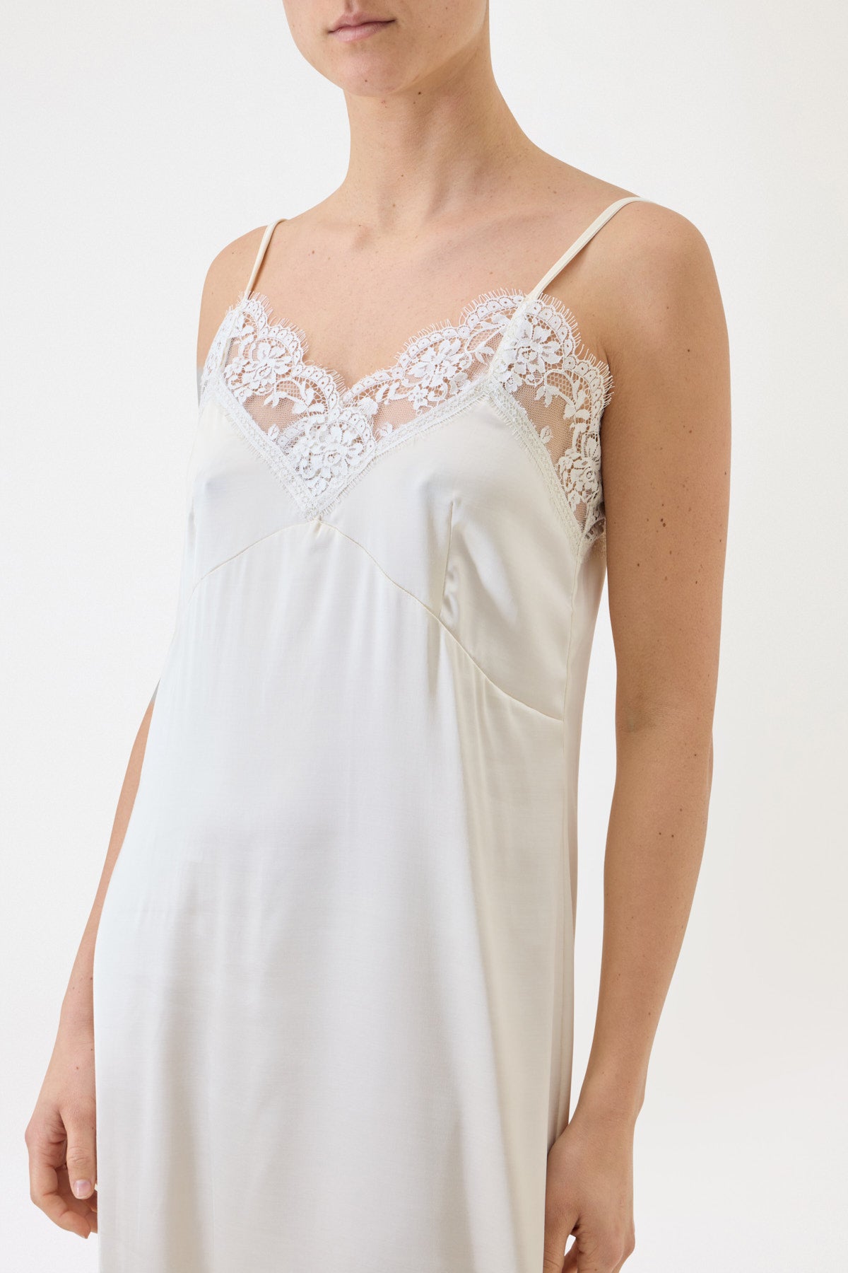 LONG SATIN SLIP DRESS WITH LACE
