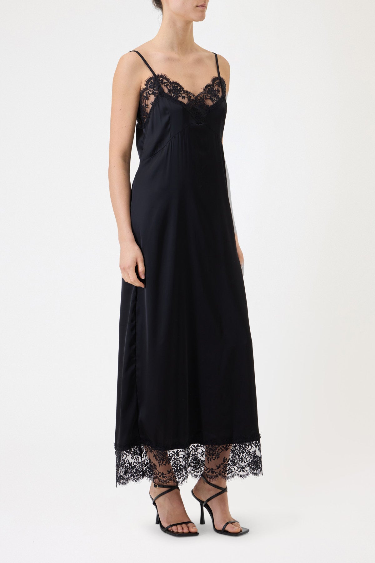 LONG SATIN SLIP DRESS WITH LACE